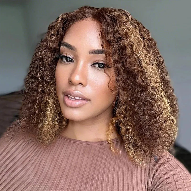 Flash Sale Highlight Shoulder Length Pre-Cut 4x4 Lace Closure Wig Bouncy Body Wave/Water Wave/Kinky Curly - Image 4