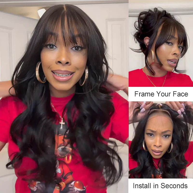 Body Wave with Bangs 6x4.5 Lace Closure Wig Glueless Human Hair Face-Framing Natural Look - Image 3