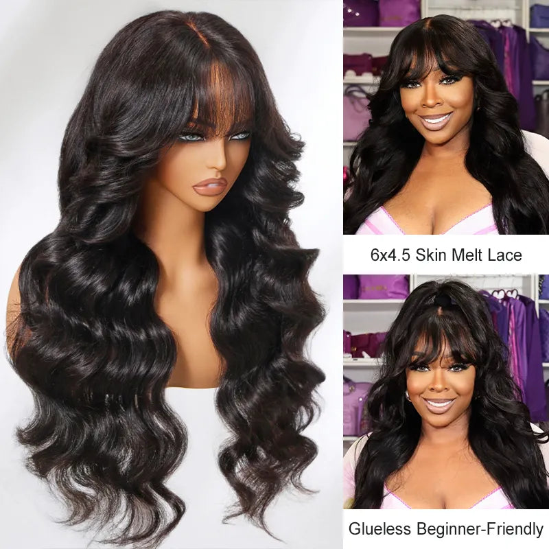 Body Wave with Bangs 6x4.5 Lace Closure Wig Glueless Human Hair Face-Framing Natural Look - Image 2
