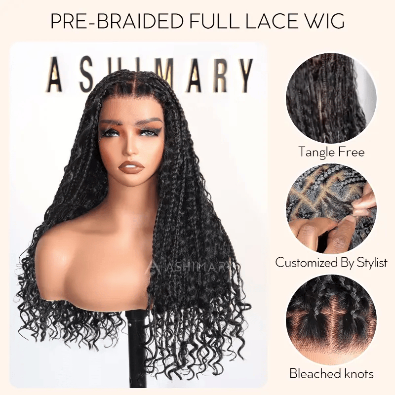 Ombre Color Full Lace Boho Curls Braided Long Wig Pre-braid Lightweight Tiny Knots Scalp - Image 12