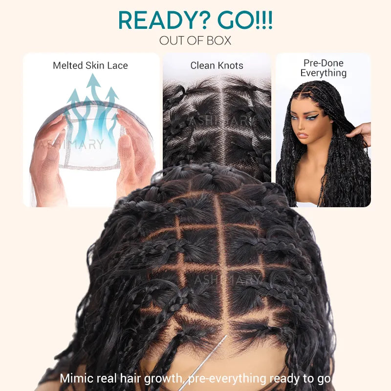 Rainbow Boho Curls Knotless Braided Wig Full Lace Frontal Multicolor Ombre Lightweight & Pre-Styled - Image 9