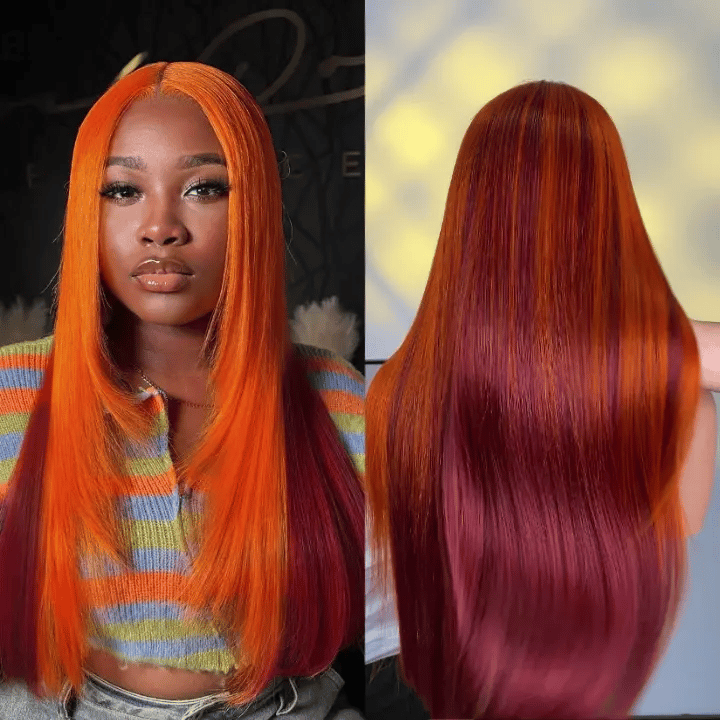 Ginger Burgundy Ombre Straight Wig 6x4.5 Transparent Glueless Lace Beginner Friendly 100% Human Hair - Image 2