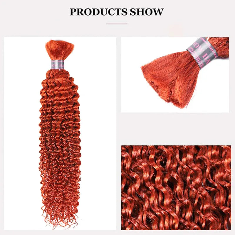 Ashimary Deep Wave Dark Ginger Bulk Human Hair Extensions For Knotless Braiding 3pcs/pack - Image 5