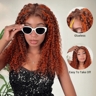 Ginger Highlight on Brown Water Wave Hair 6x4.5 Pull Go Lace Closure BobWig Glueless Human Hair