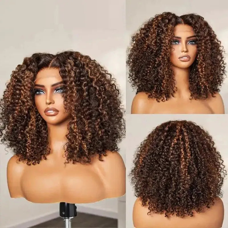 Ginger Highlight 6x4.5 Pull Go Lace Closure Bob Kinky Curly Double Drawn Human Hair Wig - Image 3
