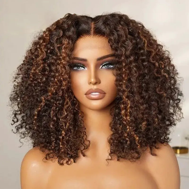 Ginger Highlight 6x4.5 Pull Go Lace Closure Bob Kinky Curly Double Drawn Human Hair Wig - Image 2