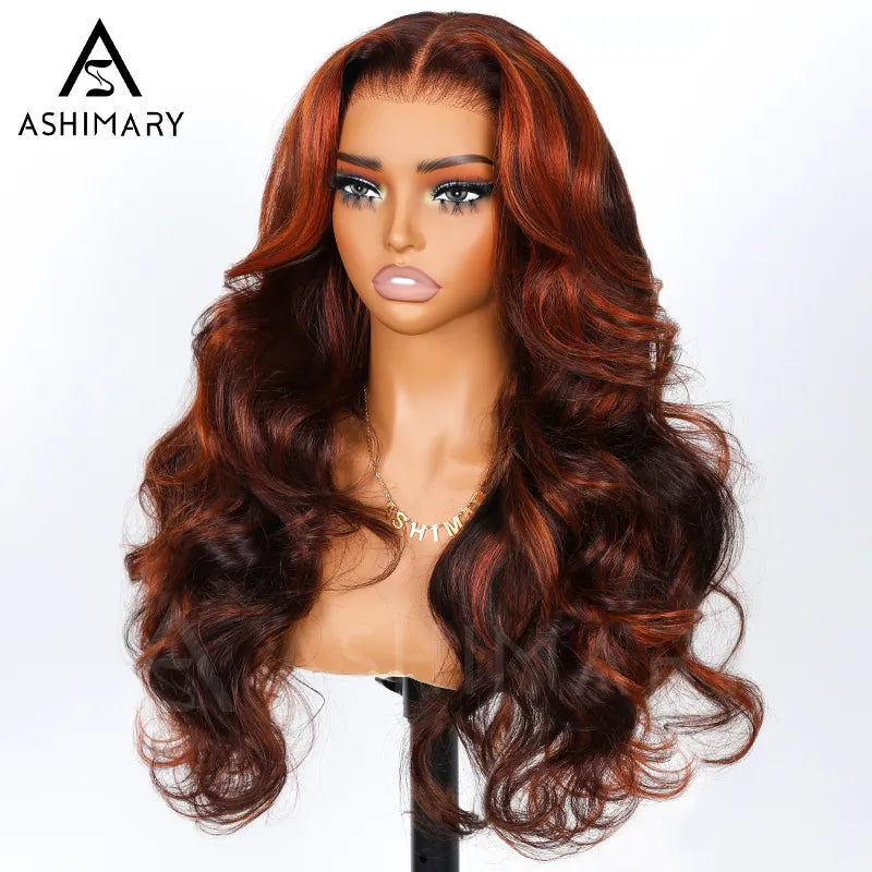 Salon Layer Cut Ginger Highlights On Brown Hair 360 Lace Frontal Invisi Strap Skin Lace InvisiDrawstring Snug Fit Body Wave Human Hair Wig - Image 15