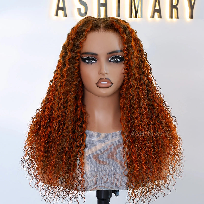 Ginger Highlight on Brown Water Wave Hair 6x4.5 Pull Go Lace Closure BobWig Glueless Human Hair - Image 2