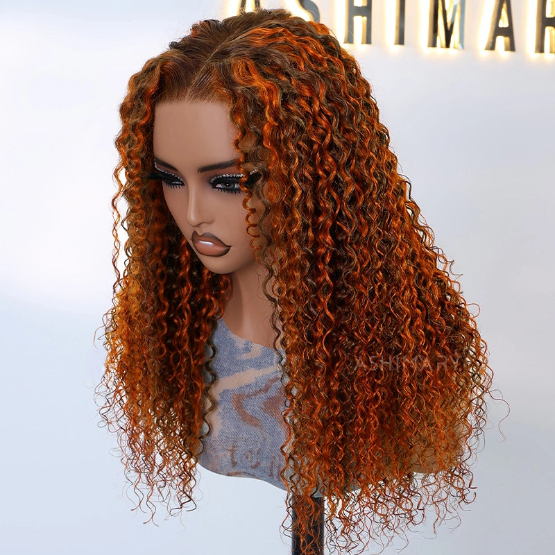 Ginger Highlight on Brown Water Wave Hair 6x4.5 Pull Go Lace Closure BobWig Glueless Human Hair - Image 5