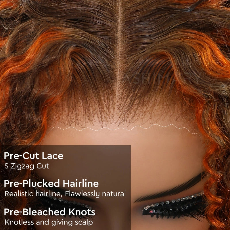 Ginger Highlight on Brown Water Wave Hair 6x4.5 Pull Go Lace Closure BobWig Glueless Human Hair - Image 6