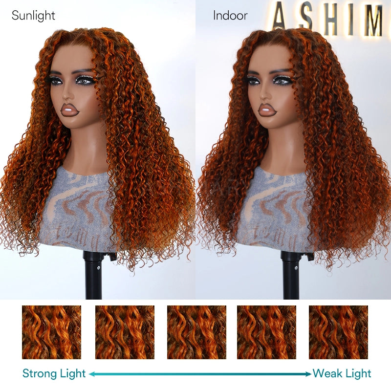 Ginger Highlight on Brown Water Wave Hair 6x4.5 Pull Go Lace Closure BobWig Glueless Human Hair - Image 7