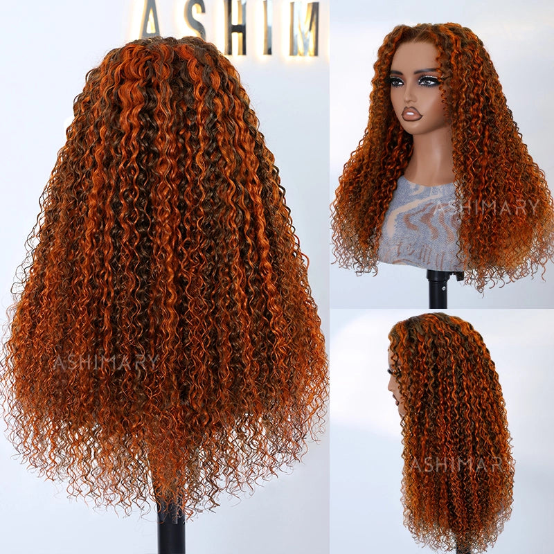 Ginger Highlight on Brown Water Wave Hair 6x4.5 Pull Go Lace Closure BobWig Glueless Human Hair - Image 4