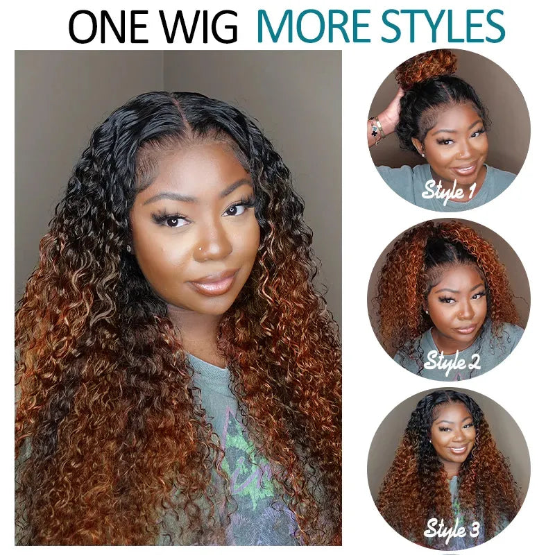 Glueless 360 Invisi Strap Upgrade Cap Lace Frontal Wig Brown Ombre With Black Roots Water Wave With Pre-Bleached Seamless Knots - Image 3