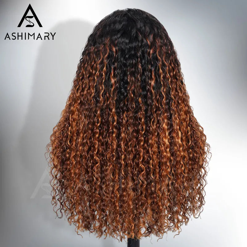 Glueless 360 Invisi Strap Upgrade Cap Lace Frontal Wig Brown Ombre With Black Roots Water Wave With Pre-Bleached Seamless Knots - Image 11