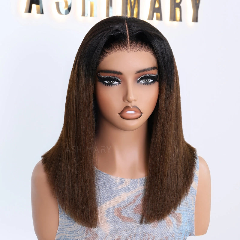 Chestnut Brown Soft Ombre Blend Pull Go 6x4.5 Lace Yaki Straight Wig Glueless Short Bob Beginner-Friendly - Image 11