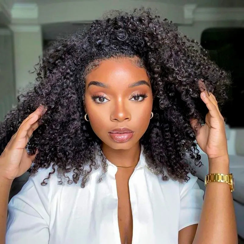 4C Edge Hairline 3.0 Half Wig with Drawstring Kinky Curly Ready To Go Wig 3 in 1 Half Wig Human Hair Affordable Wig - Image 2