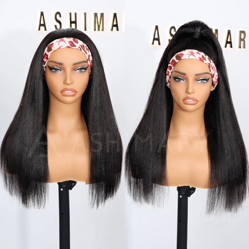 Black Brown Ombre Kinky Straight Half Wig With Drawstring Glueless Wear Go 3 in 1 Wig Human Hair - Image 8