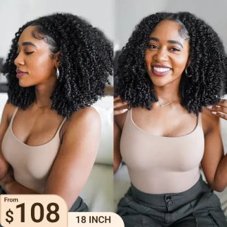 4C Edge Hairline 3.0 Half Wig with Drawstring Kinky Curly Ready To Go Wig 3 in 1 Half Wig Human Hair Affordable Wig