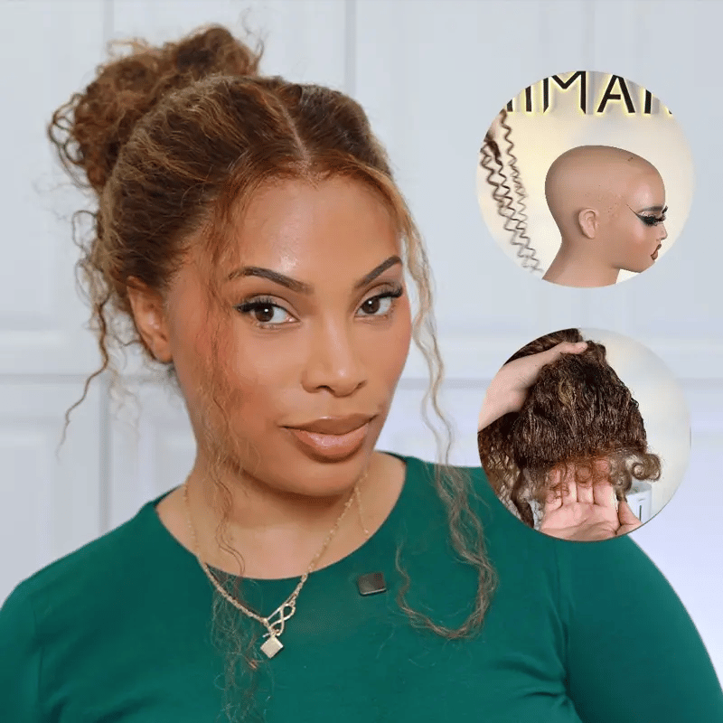 Salon-Free Water Wave High-Bun Highlight Wig with Spiral Curls 360 Skin Lace Frontal Invisi Strap Glueless Wig