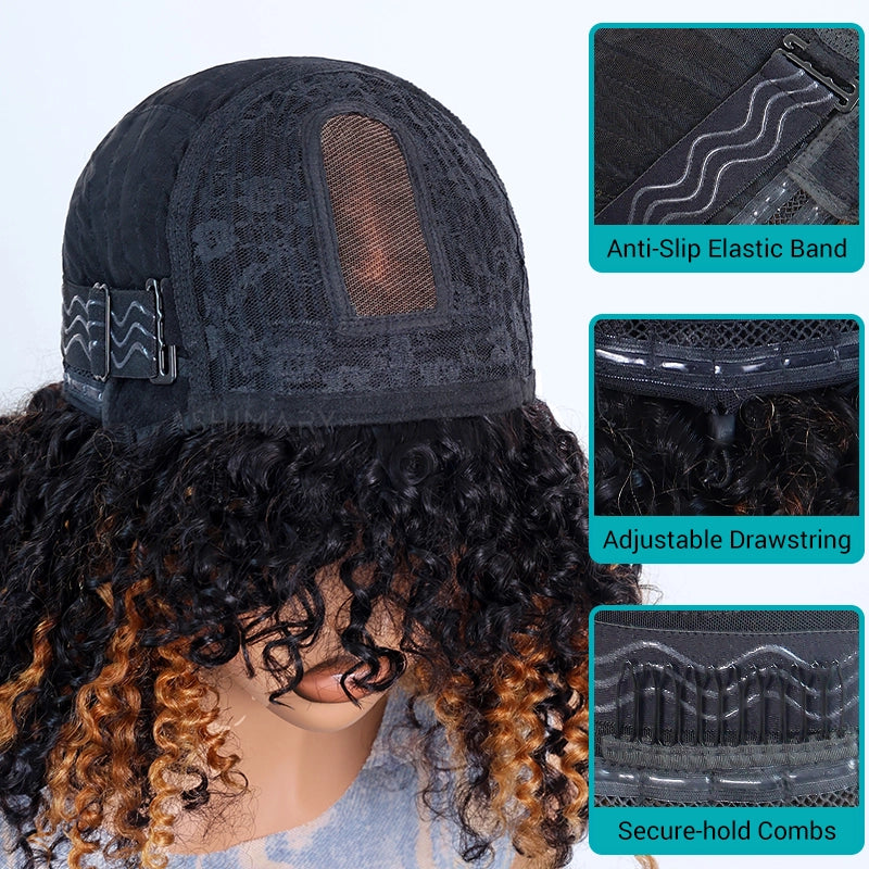 Bouncy Curl With Bangs Pull Go 3x1 Lace Natural Black Wig True Scalp Glueless Pre-Styled Wig - Image 8