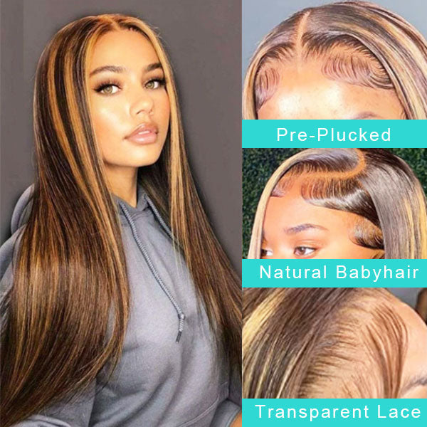 Effortless Wear & Go Glueless Highlight Straight 13x4 Lace Front Ready to Wear Wig Pre Bleach Knots & Plucked Hairline & Pre-cut Lace - Image 4