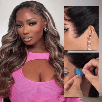 Ashimary Pull Go 13x6 Full Wig Honey Blonde Highlights on Black Hair Transparent Lace Frontal Pre Everything Glueless Human Hair Wig