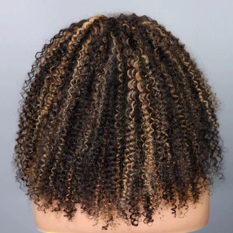 Blonde Highlight Kinky Curly QuickCurl Drawstring Half Wig Human Hair Curly 3 In 1 Half Wig - Image 7