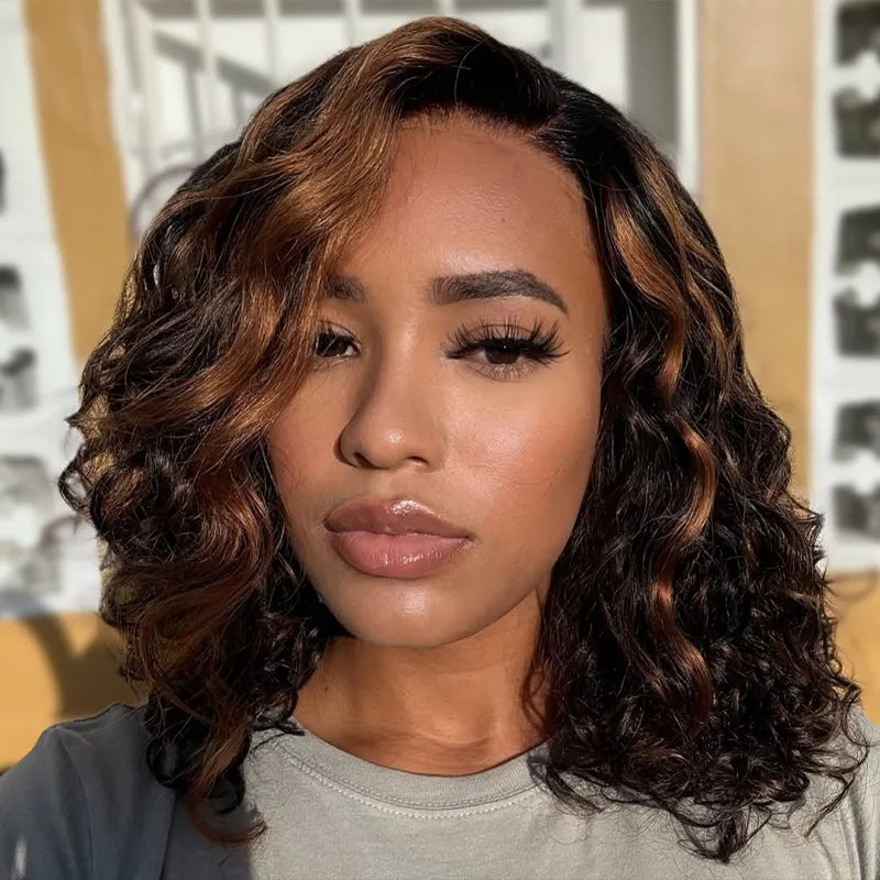 Blonde Highlight Bouncy Curl 6x4.5 Pull Go Lace Closure Bob Wig Glueless Human Hair - Image 3