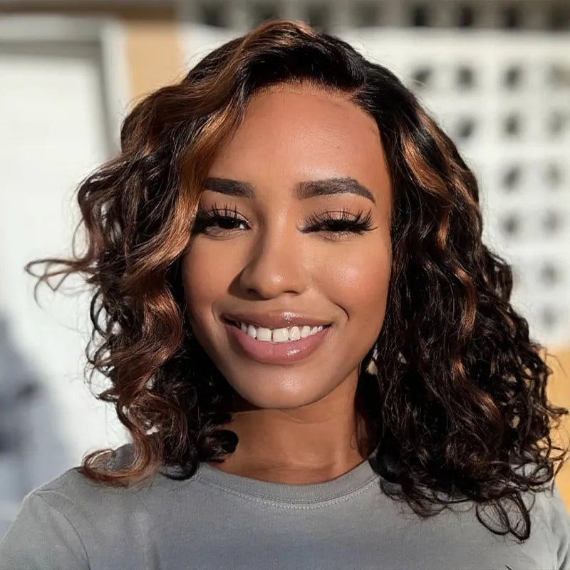 Blonde Highlight Bouncy Curl 6x4.5 Pull Go Lace Closure Bob Wig Glueless Human Hair - Image 4