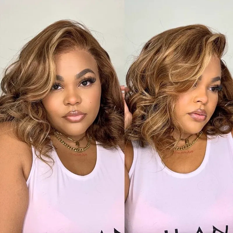 Blonde Highlight Pre-Styled Body Wave Ready To Go Glueless Layer Wavy Bob Wig With Baby Hair - Image 7