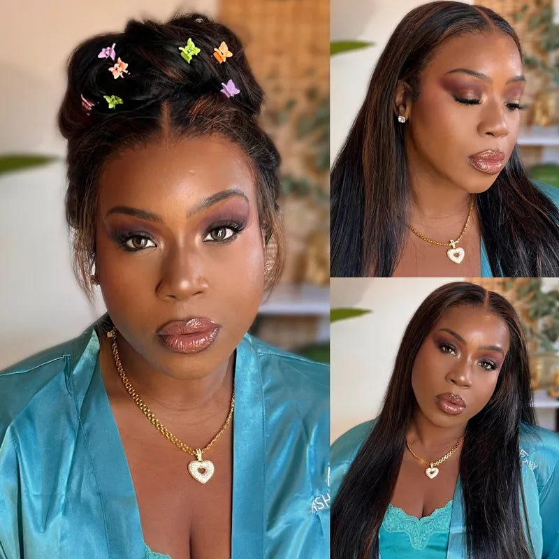 Highlight Straight Invisi Strap Cozy Snug Fit 360 Skin Lace Pre Everthing 360 Lace Frontal Glueless Human Hair Wig - Image 3