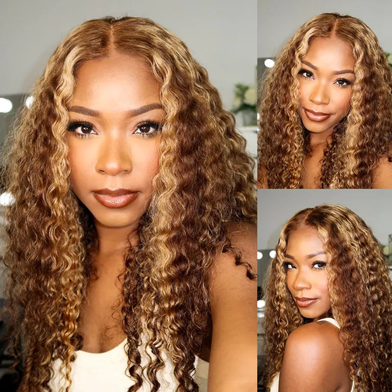 Trendy Ready to Wear Blonde Highlight Glueless Pre Cut Lace Body Wave Wigs with Pre Plucked Hairline & Bleached Knots - Image 2