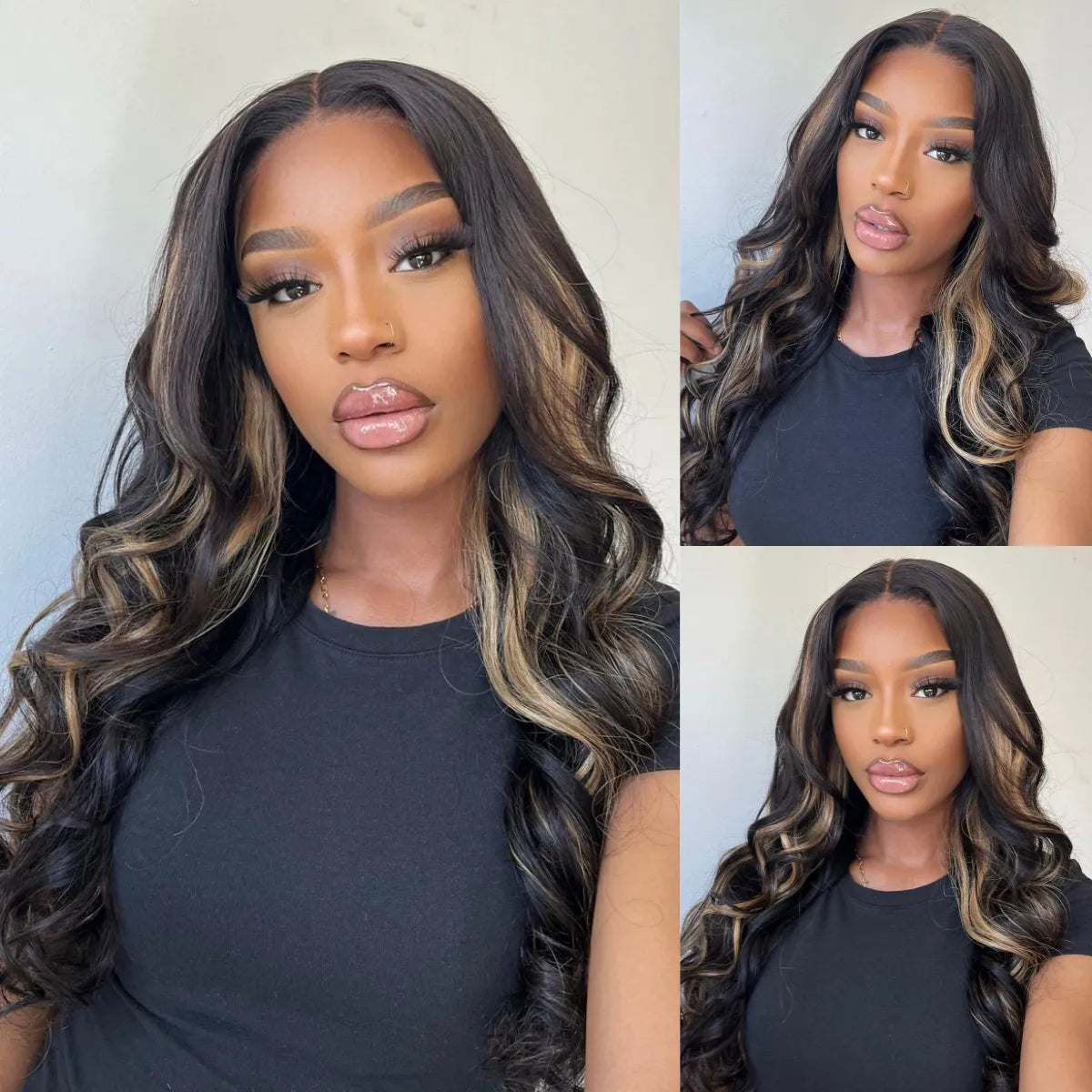 Trendy Ready to Wear Blonde Highlight Glueless Pre Cut Lace Body Wave Wigs with Pre Plucked Hairline & Bleached Knots - Image 7