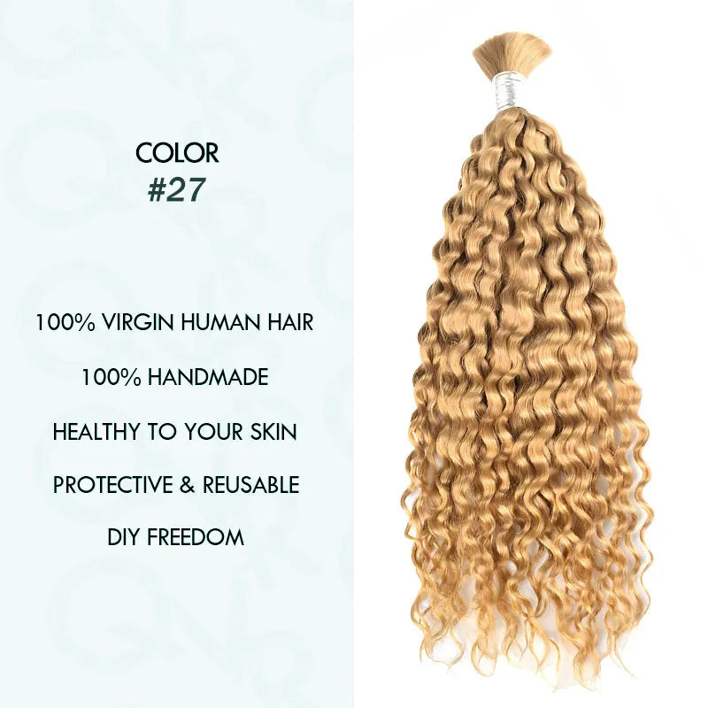 Ashimary #27 Honey Blonde Deep Wave Bulk Human Hair Extensions For Knotless Braiding 3pcs/pack - Image 3