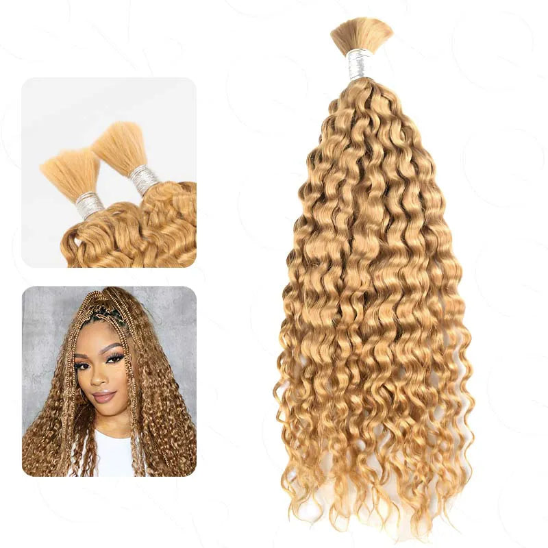Ashimary #27 Honey Blonde Deep Wave Bulk Human Hair Extensions For Knotless Braiding 3pcs/pack - Image 2