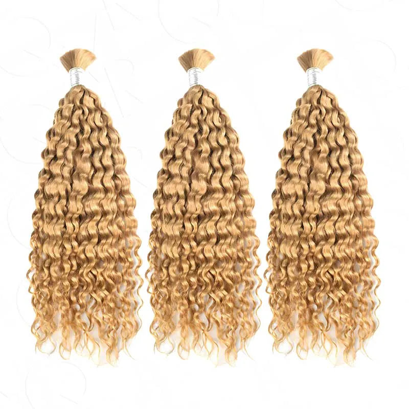 Ashimary #27 Honey Blonde Deep Wave Bulk Human Hair Extensions For Knotless Braiding 3pcs/pack - Image 4