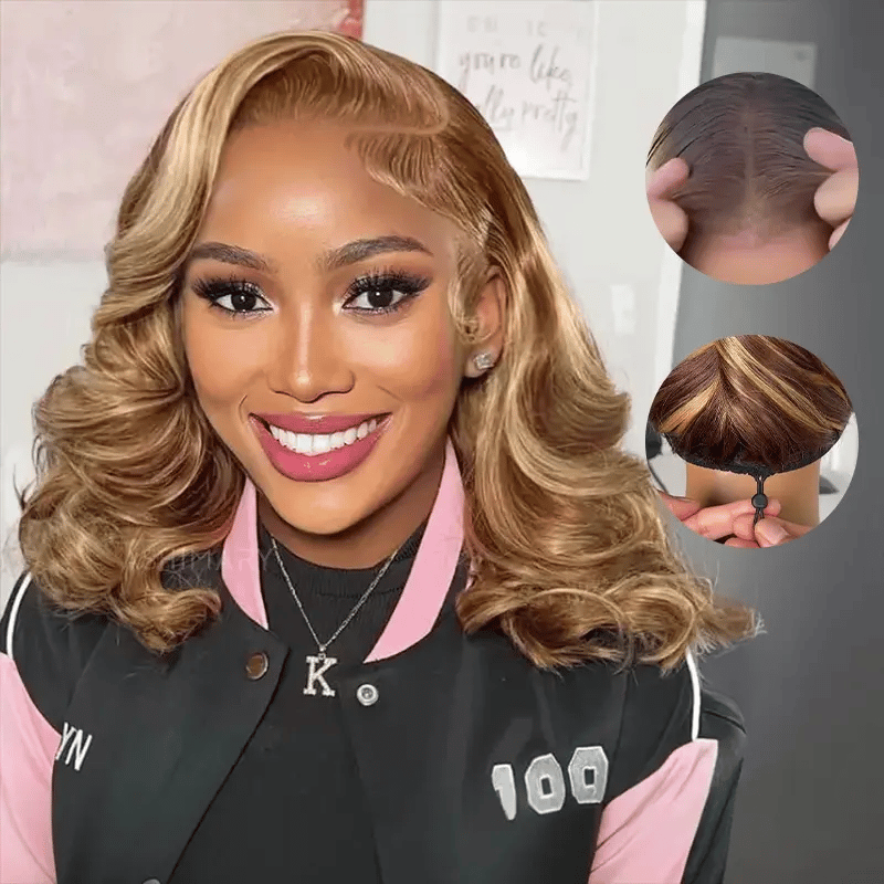 Blonde Highlight Pre-Styled Body Wave Ready To Go Glueless Layer Wavy Bob Wig With Baby Hair - Image 2