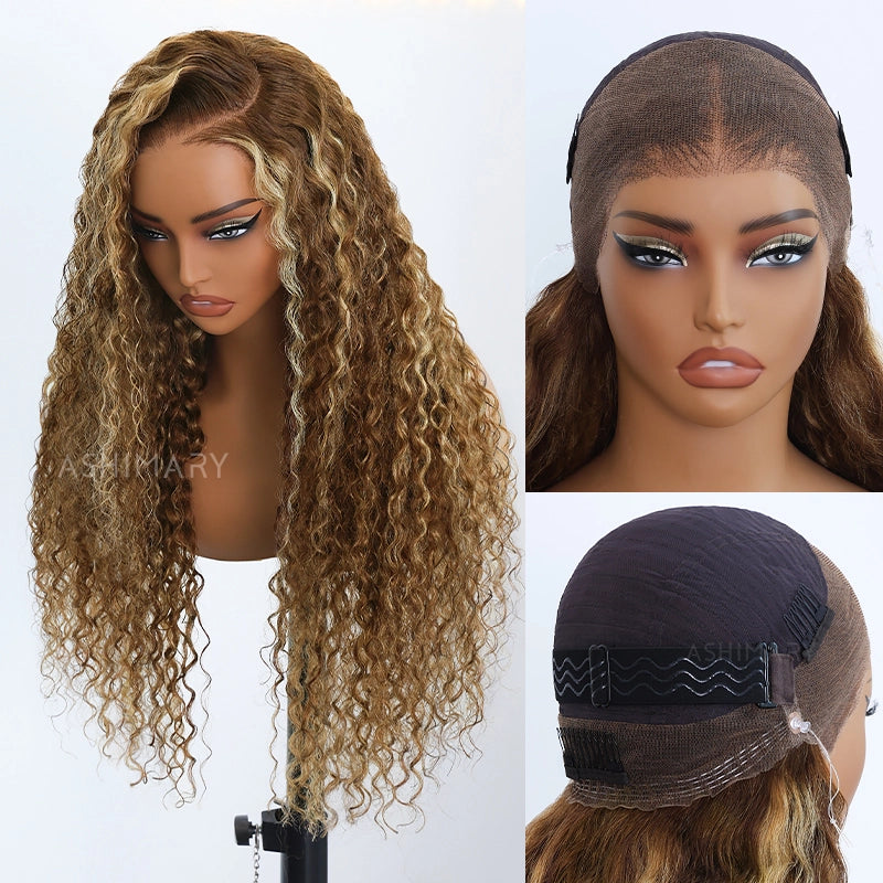 Water Wave Highlight Ombre Color Invisi Strap Snug Fit 360 Skin Lace Frontal Wig Glueless Human Hair - Image 12