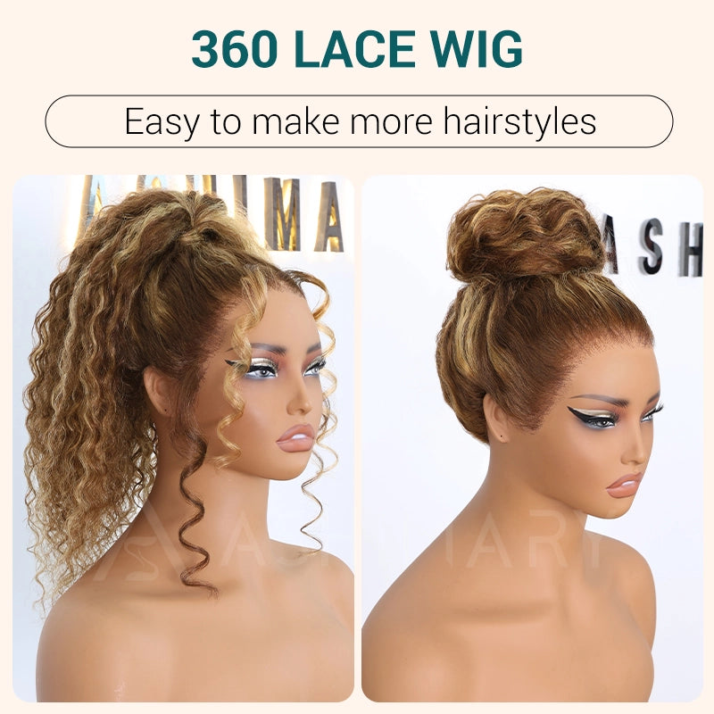 Water Wave Highlight Ombre Color Invisi Strap Snug Fit 360 Skin Lace Frontal Wig Glueless Human Hair - Image 14