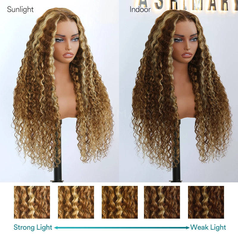 Water Wave Highlight Ombre Color Invisi Strap Snug Fit 360 Skin Lace Frontal Wig Glueless Human Hair - Image 15