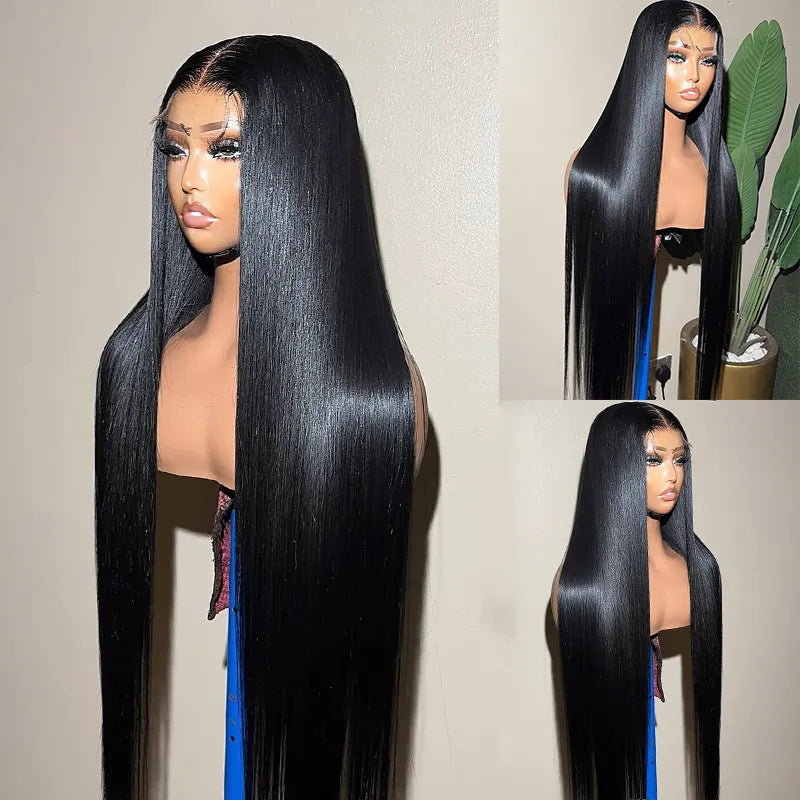 40 Inch Silky Straight Lace Wig Glueless and Sleek Natural Black 100% Human Hair Long Length - Image 3
