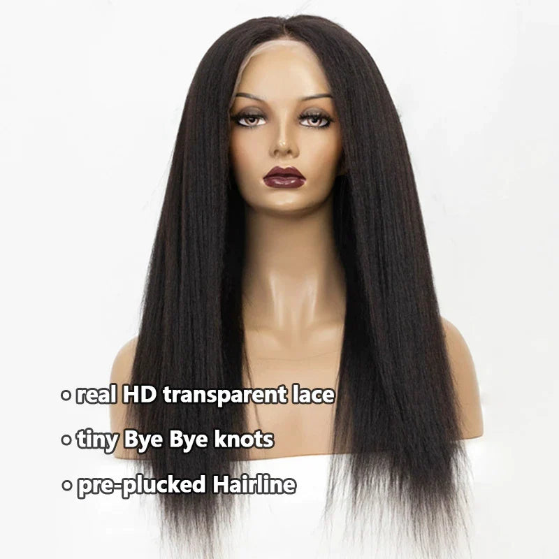 360 Lace Frontal Yaki Straight Wig Human Hair Pre Plucked Skin Lace Wig Light Yaki - Image 11