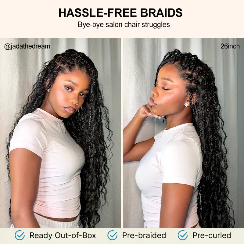 Invisi Strap Full Lace Knotless Boho Curls Braided Long Wig Pre-braid Lightweight Super Natural Scalp - Image 7