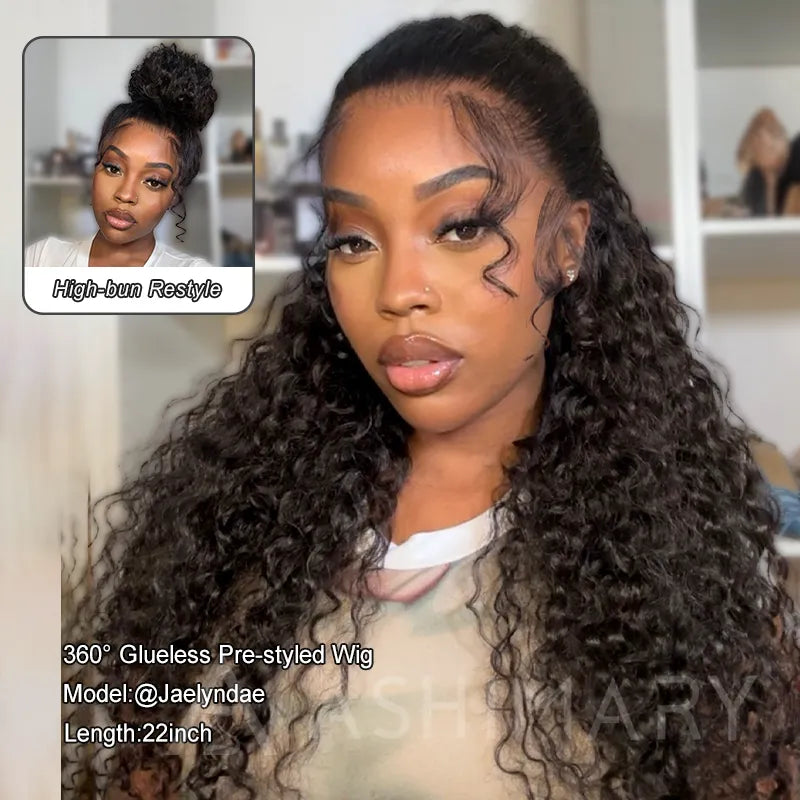 Pre-Styled Water Wave Ponytail with Spiral Curls Invisi Strap Snug Fit 360 Skin Lace Frontal Bleached Knots Glueless Wig - Image 4