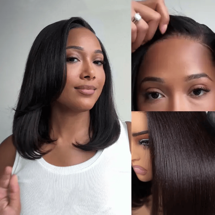 Wear Go Yaki Straight Glueless Bob Wig Pull Go Pre Cut Lace Wig Natural Human Hair Wig