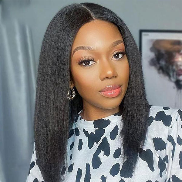 Wear & Go Bob Wig Kinky Straight HD Lace Closure Wig with Pre-Bleached Knots - Image 4