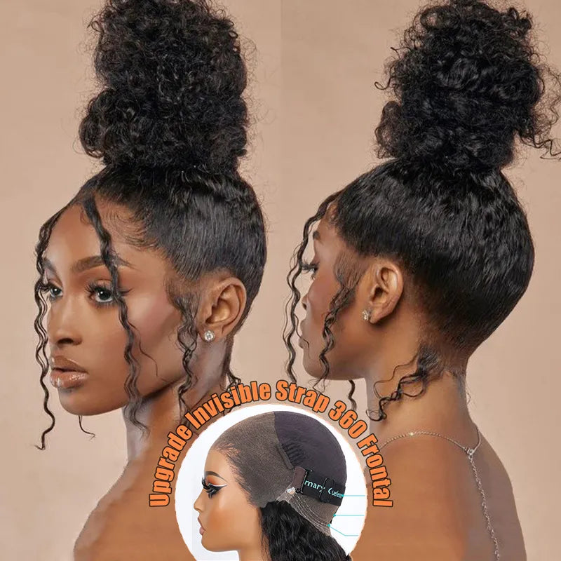 BOGO Kinky Curly Invisi Strap Snug Fit 360 Transparent Lace Frontal Updo Freely Human Hair Wig - Image 3