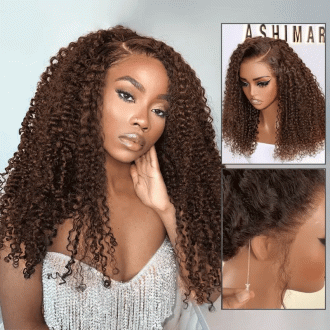 Kinky Curly Chocolate Brown Invisi Strap 360 Lace Wig Pre Everything Glueless Drawstring Human Hair Wigs