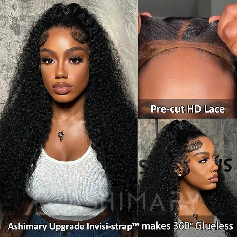 Kinky Curly Invisi Strap Snug Fit 360 Transparent Lace Frontal BleachedKnots Pre Cut Lace Wig - Image 2