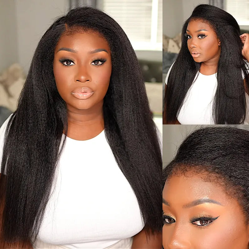 6x4.5 Lace Closure Kinky Straight Wig with Kinky Baby Hair for Black Women Glueless Natural Newborn Hairline Blend Beginner Friendly Wig - Image 2